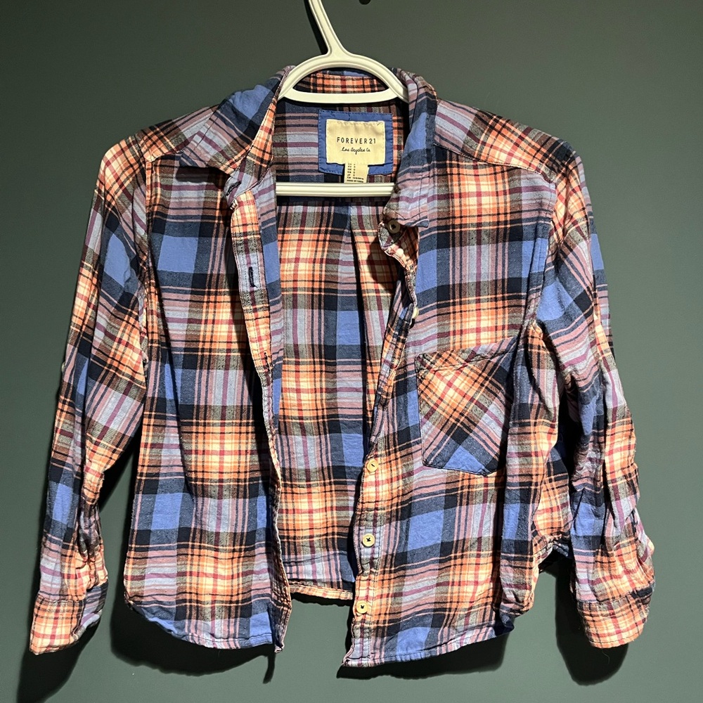 Crop Plaid Button-Up Shirt